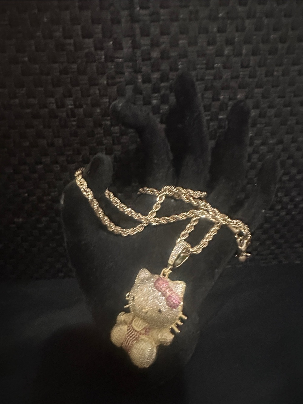 Gold Hello Kitty Pendant Necklace with Pink Accents